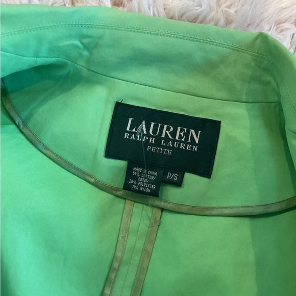 LAUREN RALPH LAUREN PARROT LIME GREEN TRENCH COAT SZ. PS - Picture 9 of 10